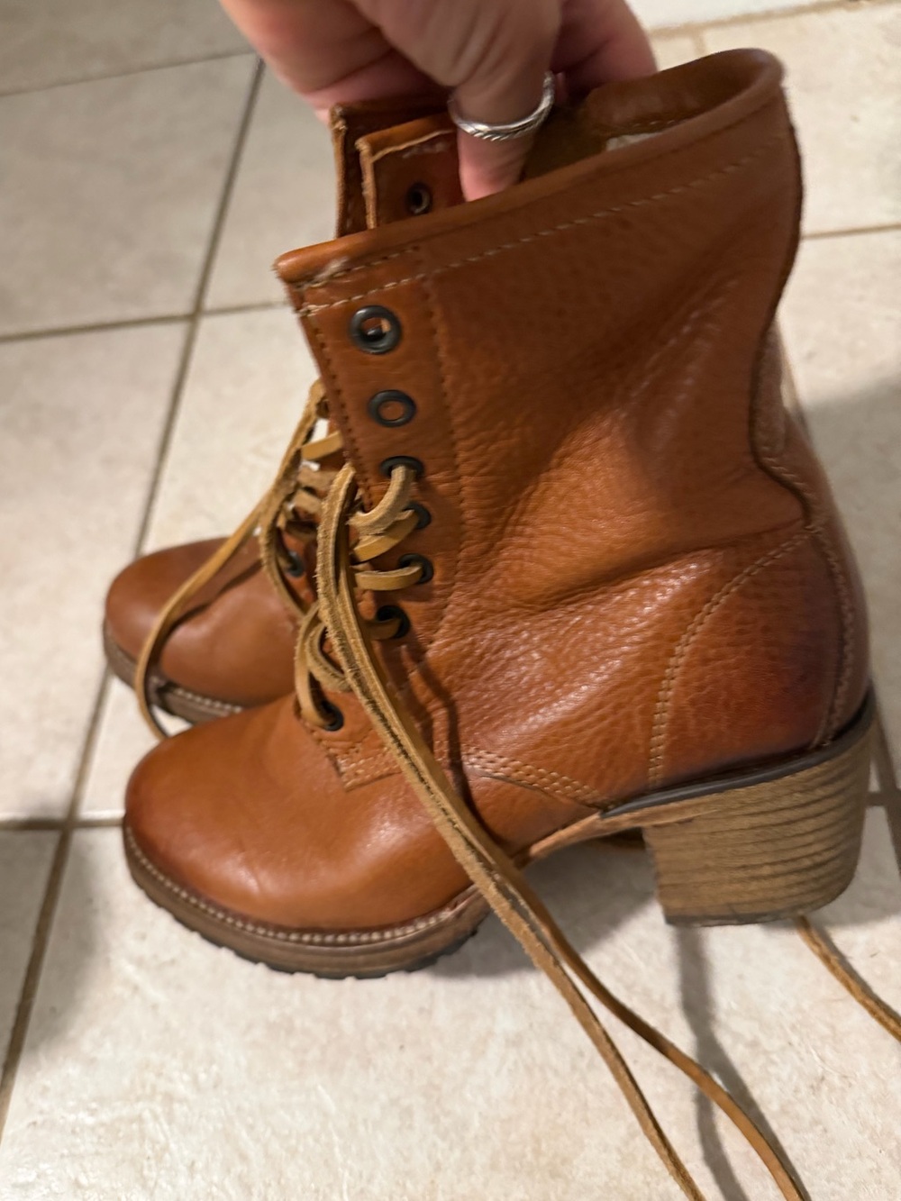 Freebird by Steven Cavalier Cognac Leather Lace-Up Heeled Boots - Picture 2 of 5